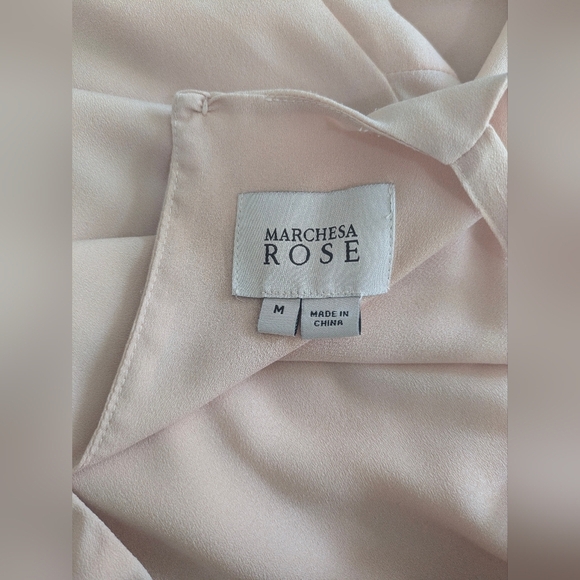 Marchesa Rose women Blush Pink Ruffle Cold Shoulder Long Sleeve Mini Dress Sz M - Picture 9 of 11